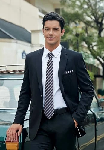  Conjunto de corbatas a cuadros a rayas para hombre y bolsillo talla única 04-azul marino y gris Foto 2 de 4