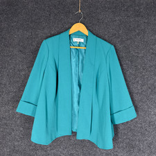 Jones Studio Blazer Women 14W Plus Blue Open Front Collared 3/4 Sleeve Lined