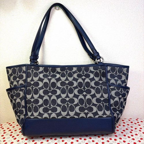 COACH Hand Bag Tote Purse Signature Denim Navy Authentic - Bild 4 von 24