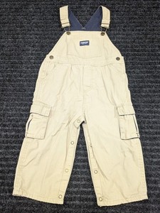 OshKosh Beige Overalls 24 Months Boys Cargo Pockets Snap Legs Toddler Outfit