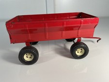 ERTL Co Pressed Metal Toy Red Farm Wagon Trailer Farm Vintage Made In USA