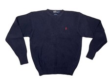 Vtg POLO By RALPH LAUREN Blue/Red Pony-Logo CREW NECK SWEATER Warm Cotton Men M