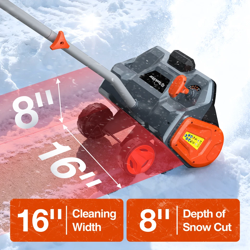 TaskStar Cordless Snow Shovel 16.5" Electric Shovel 2x5.0Ah Battery 23Ft Throw