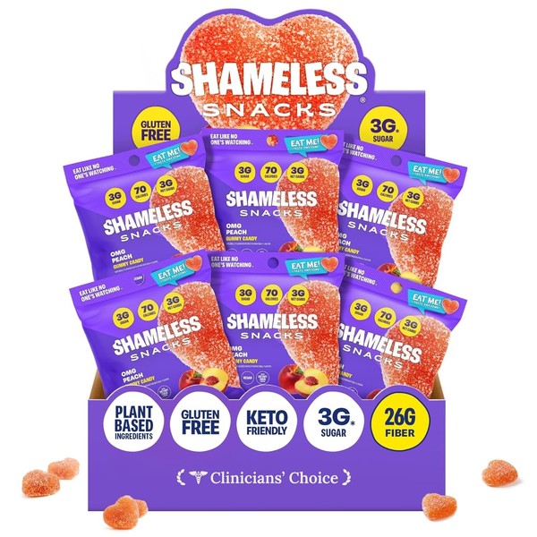 Snacks desvergonzados gomitas ceto, bajas en calorías, sin gluten, paquete de 6, melocotón