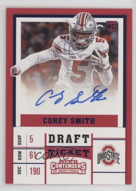 2017 Contenders Draft Picks Ticket Blue Foil Corey Smith Rookie Auto RC 1gh7