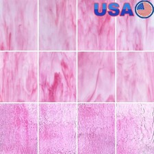 12 Pink Stained Glass Sheets Craft Pack Mosaic Art Home Decor Projects New