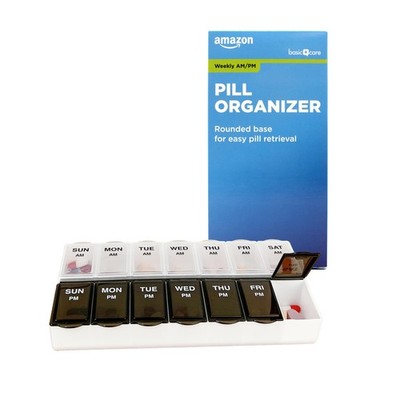 Amazon Basic Care 7-Day AM/PM Pill Organizer, 1 Count (Pack of 1), Black