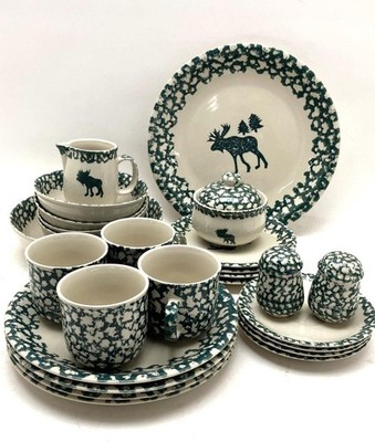 Moose Country Dinner Service by Tienshan - sugar & creamer, 4 mugs & saucers