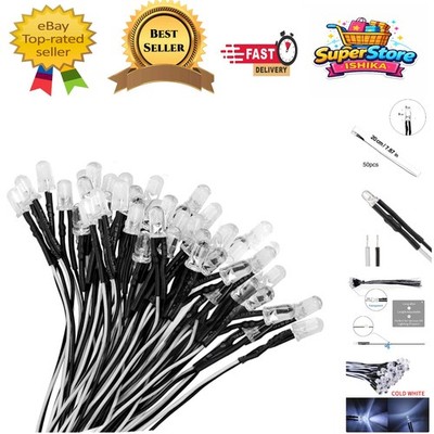 Vielseitige 50 Stück 5 mm kaltweiße LED-Dioden - hell, vorverdrahtet für DIY-Projekte