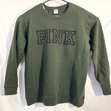 PINK Victoria's Secret Green Logo Fleece Crewneck Sweatshirt XL AJ 13-1224