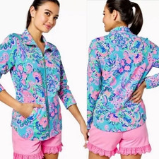 LILLY PULITZER LEONA UPF 50+ ZIP UP BALI BLUE...