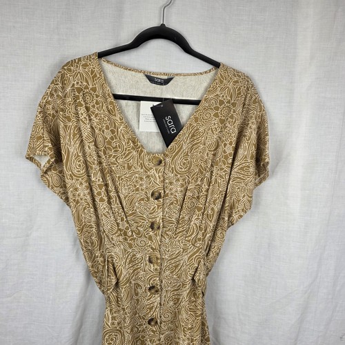 Sara Size 16 Paisley Panel Linen Viscose Short Sleeve Dress BNWT (23" Bust) - Picture 4 of 11