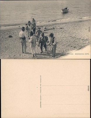 Ansichtskarte Málaga Fischer am Strand  - Sacando el Copo 1915