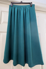 Vintage Silk Teal Midi Skirt w/ 2 Pockets Elastic Back Waist Sz 6 / 8