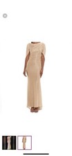 Betsy  Adam Rose Gold Silver Drape Back Cape Sleeve Ruched Mermaid Gown 4