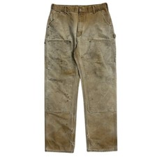 Vintage 90s Carhartt Double Knee Light Brown Thrashed Work Pants Size 34