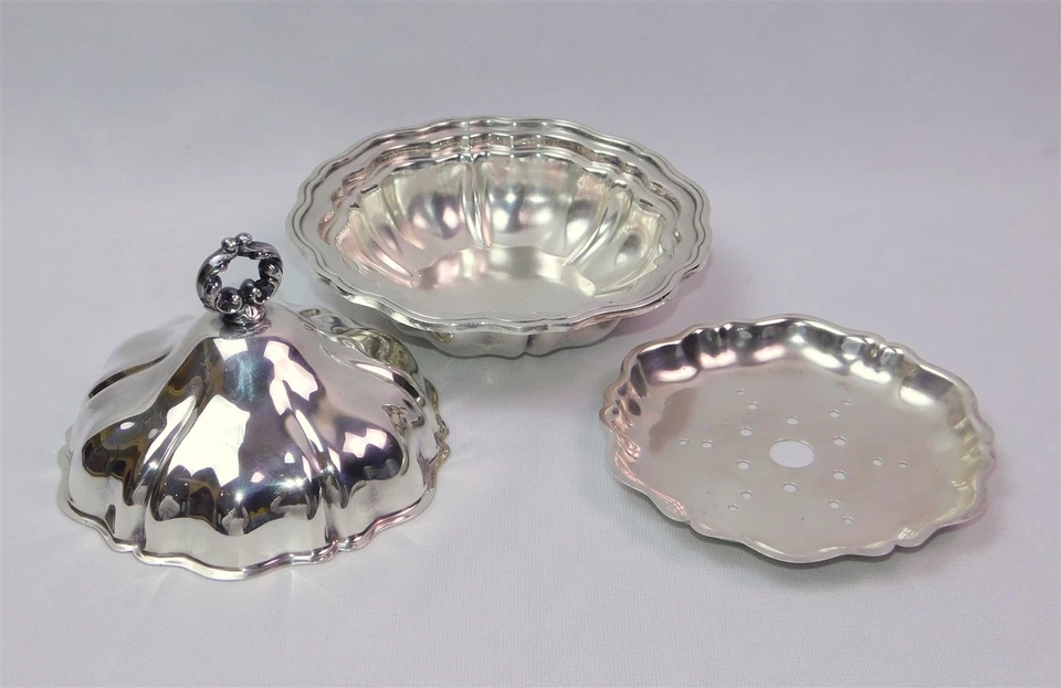 Plato de mantequilla con tapa e inserto Oneida LTD plateado de colección Foto 4 de 4