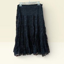 WD NY Black Lace Whimsigoth Skirt Maxi Size 8 VTG Dark Fairy