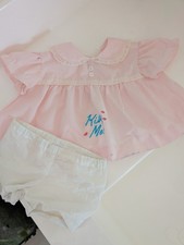 Vintage Style Baby Outfit Pink  Kiss Me  Top w/ Bloomers Cottagecore Set