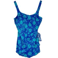 Vintage Maxine of Hollywood Women Blue Floral One Piece Swimsuit Current Size 6