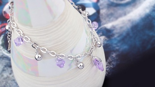 18K White Gold Plated Made With Swarovski Crystal Lilac Heart Cluster Bracelet - Picture 3 of 4