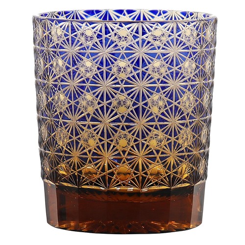 J22 Edo Kiriko Hand Blown Glass Tumbler 9oz Cut To Clear Blue Wine Drinkware - Picture 6 of 9
