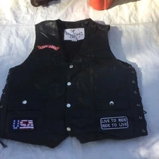 Caribou Creek Mens M Biker Vest Lambskin Patchwork Leather - Snap, Patches Vet