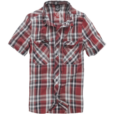 Brandit Roadstar Cotton Checked Flannel Top Mens Short Sleeve Hiking Shirt Red