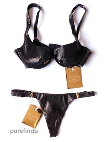 AGENT PROVOCATEUR SOIREE MARCELLA LEATHER BRA 32C & THONG SIZE 2 NWT RRP &pound;620