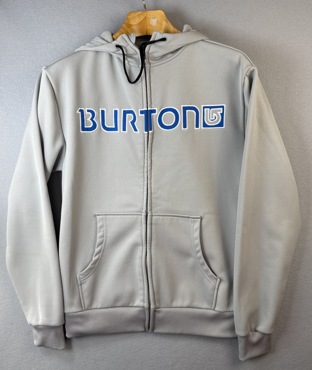 Burton Dryride Hoodie Mens Size S Gray Full Zip Spell Out Peak
