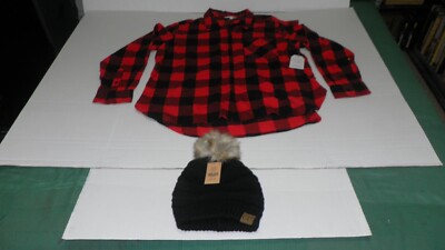 TIME and TRUE Flannel Black & Red Shirt Size XL (16-18), PLUS A FREE CAP