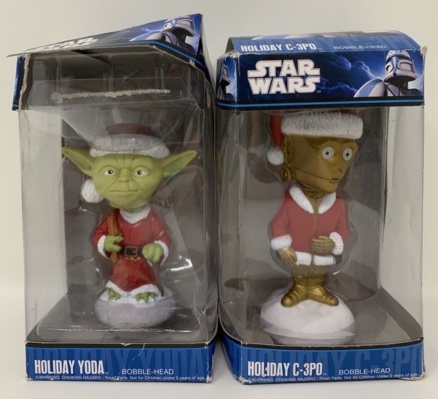 LOT OF 2 STAR WARS BOBBLEHEAD FUNKO 2010 Holiday YODA & Holiday C3PO