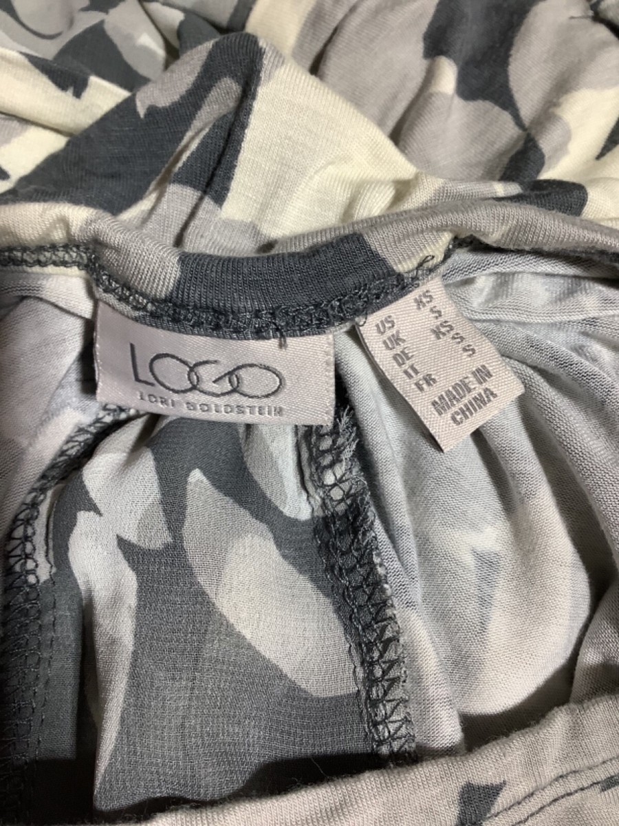 LOGO Lori Goldstein sz XS soft GRAY IVORY knit floral 3/4