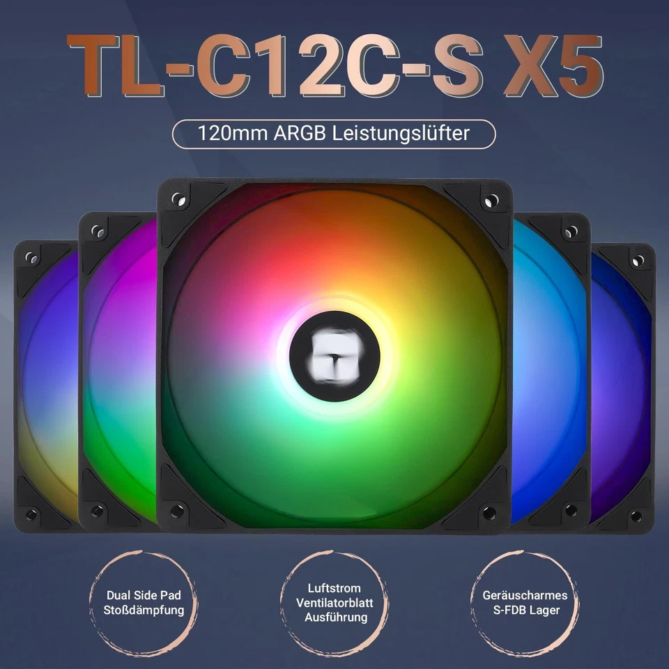 TL-C12C-S X5 CPU-Lüfter schwarzer Lüfter PC-Lüfter mit 1550 U/min Drehzahl 12... - Bild 2 von 4