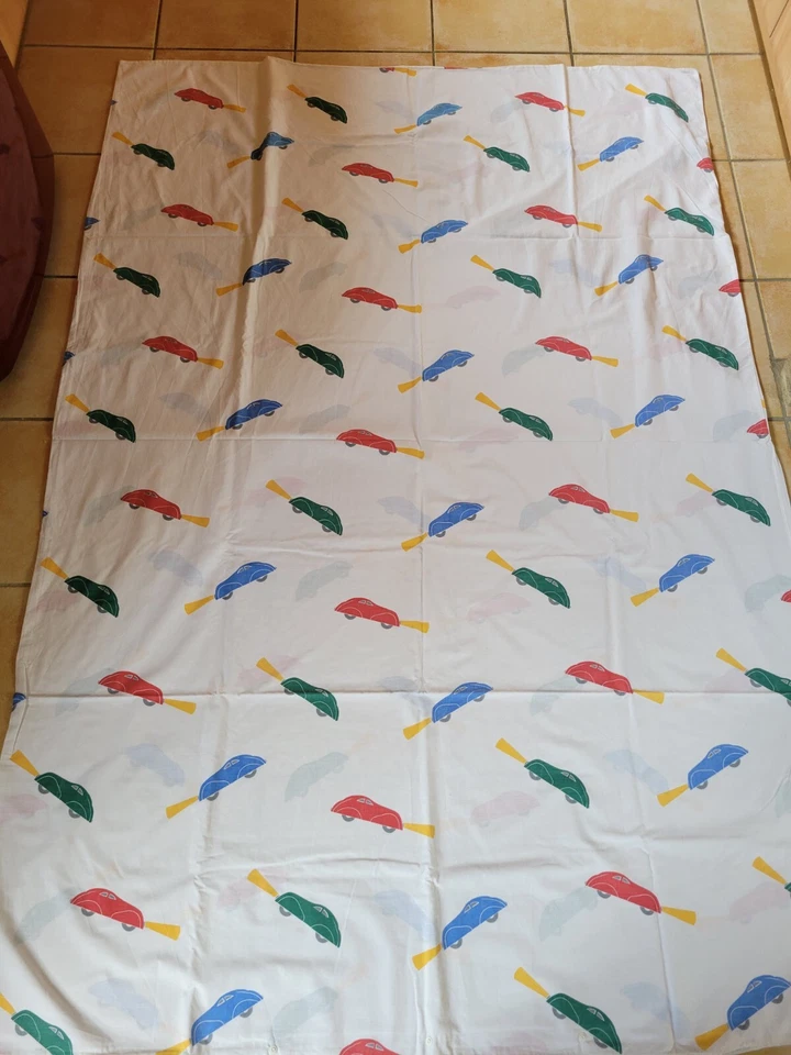 VINTAGE HOUSSE DE COUETTE + TAIE OREILLER VOITURE LIT ENFANT GARÇON  - Photo 2/4