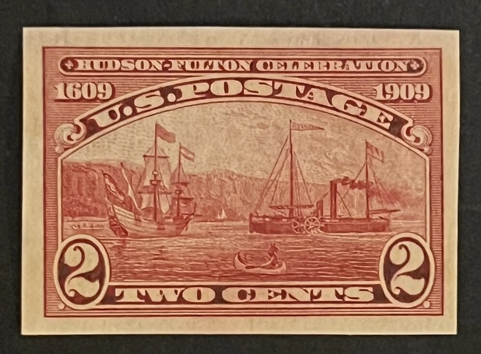 Sellos de viaje: estampillas de Estados Unidos de 1909 Scott #373, S.S. Clermont 2 centavos imperfectas MNH OG Foto 2 de 4