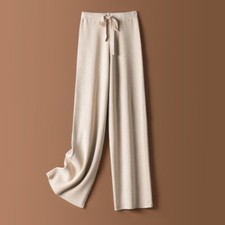 Damen Gestrickte Weite Hosen Warme Faux Kaschmir Hohe Taille Hosen Drapieren