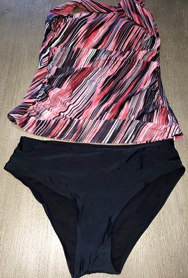 2 pc WOMEN'S SWIM SWIMMING SUIT size large TEMPT ME pink black design 2 pc NICE!