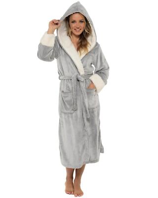 grey and white fluffy dressing gown Frostluinai Women Robe with Eye Mask Hooded Short Plush Bathrobe Winter Fleece  Fluffy Robe Soft Shaggy Sleepwear Loungewear with Pocket