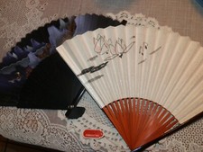 Vintage Chinese Folding Fans Hand-Painted Floral Asian Oriental Lot of 2