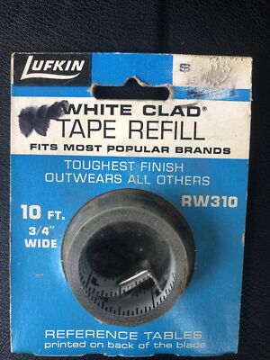 Vintage Lufkin RW310 White Clad Tape Refill 10  X 3/4  Wide RW310  New! USA MADE