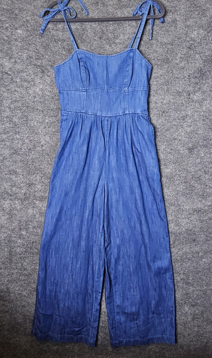 Old Navy Jumpsuit Womens S Blue Denim Wide Leg Tie Straps Shirred
