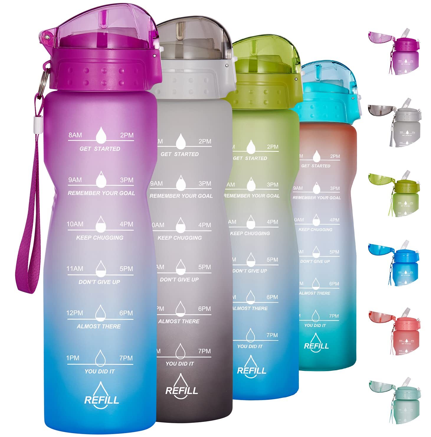 32 oz Motivational Water Bottle with Time Marker & Straw to Drink– Leak proof...