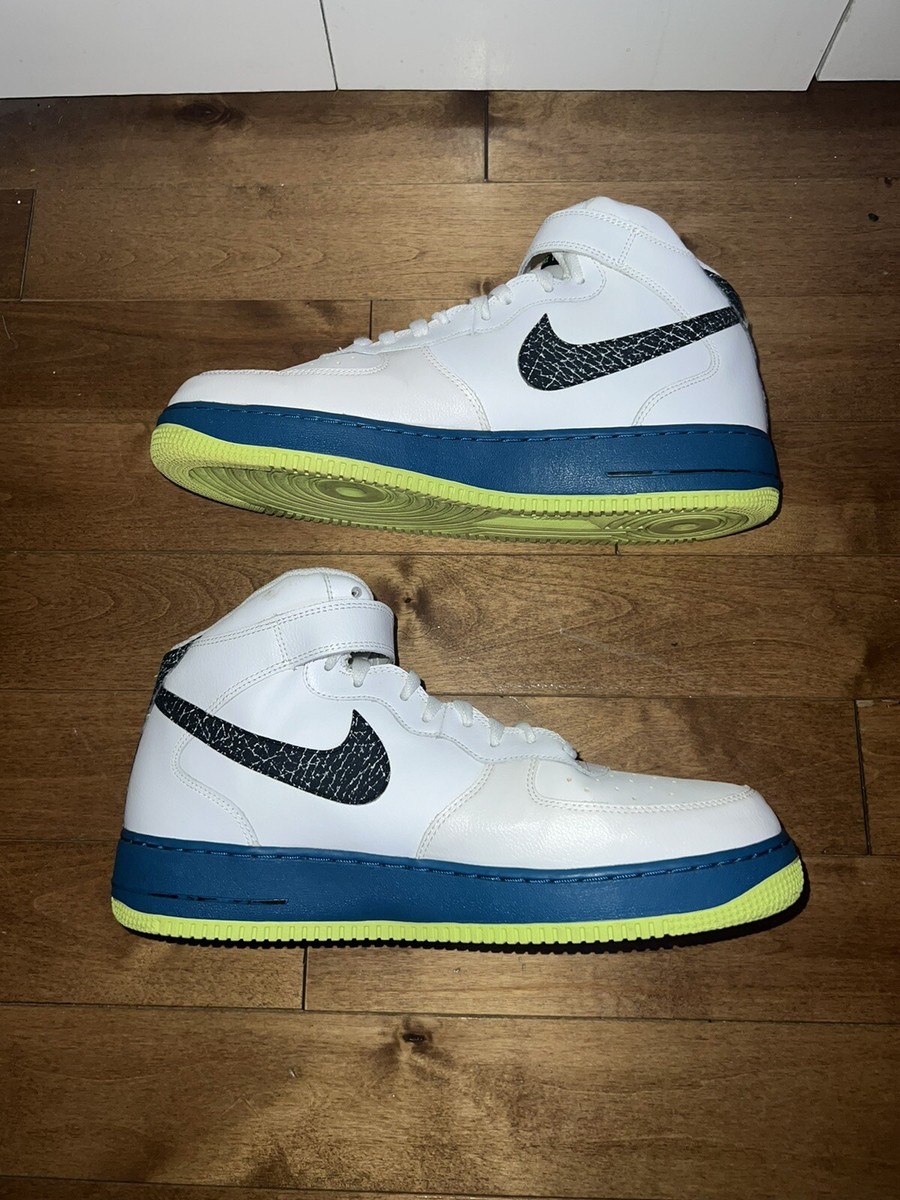 2013 Nike Air Force 1 Mid Black White Green Abyss Volt RARE SZ 13