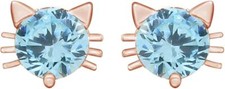 Kitty Cat Ear Stud Earrings Simulated Birthstone 14K Rose Gold Plated Silver