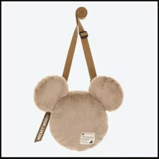 NWT Tokyo Disney Resort MICKEY SHOULDER BAG Fluffy Brown Taupe Crossbody Japan