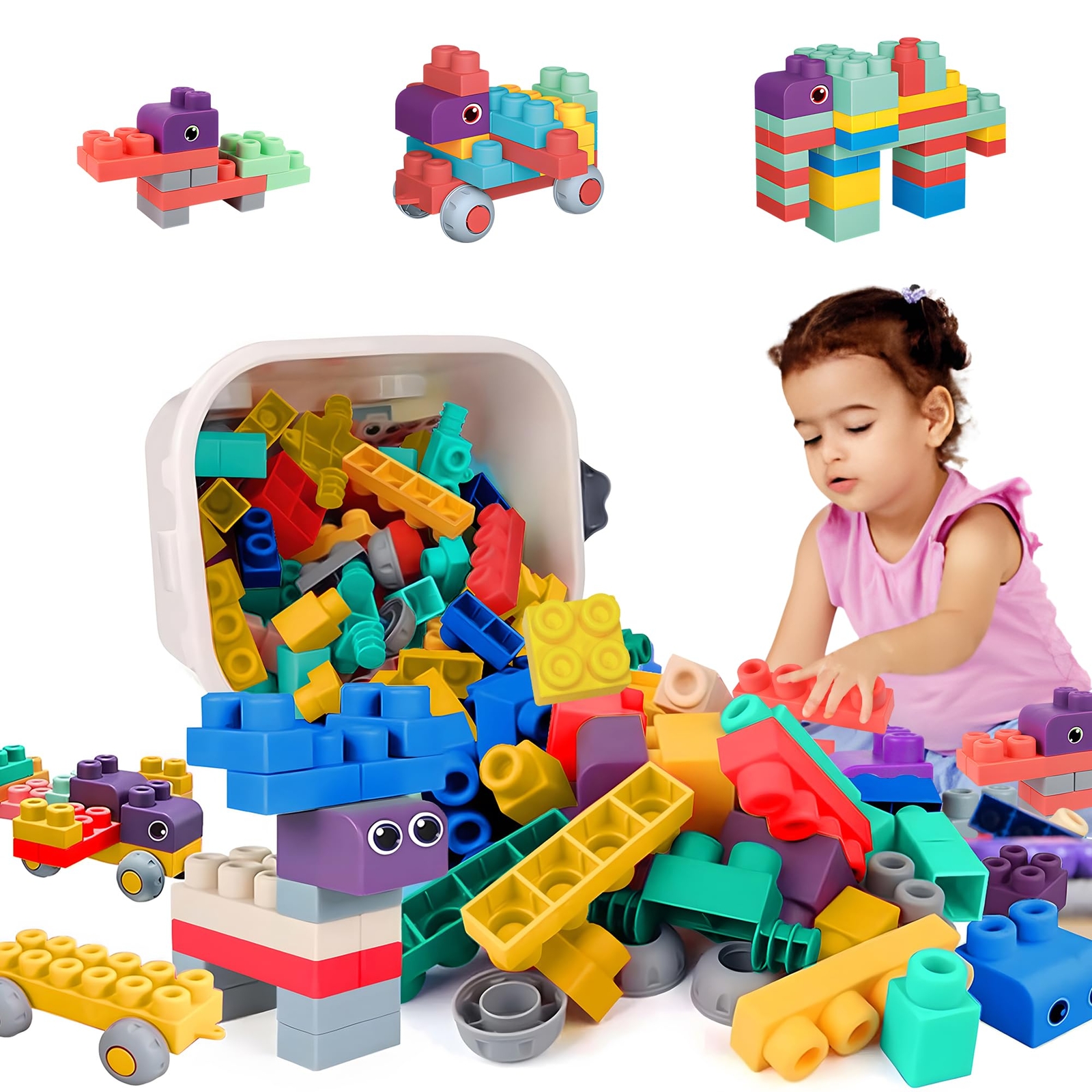 ROHSCE 80PCS Baby Blocks Set with Storage Bucket, Blocks for Babies 6 Months ...