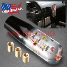 Universal 15CM Racing Clear Crystal Real Flowers Shift Knob Head Manual