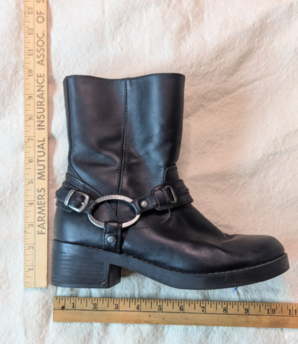 Stivali da motociclista casual Harley Davidson donna Christa neri in pelle imbracatura zip 9 - Foto 8 di 12