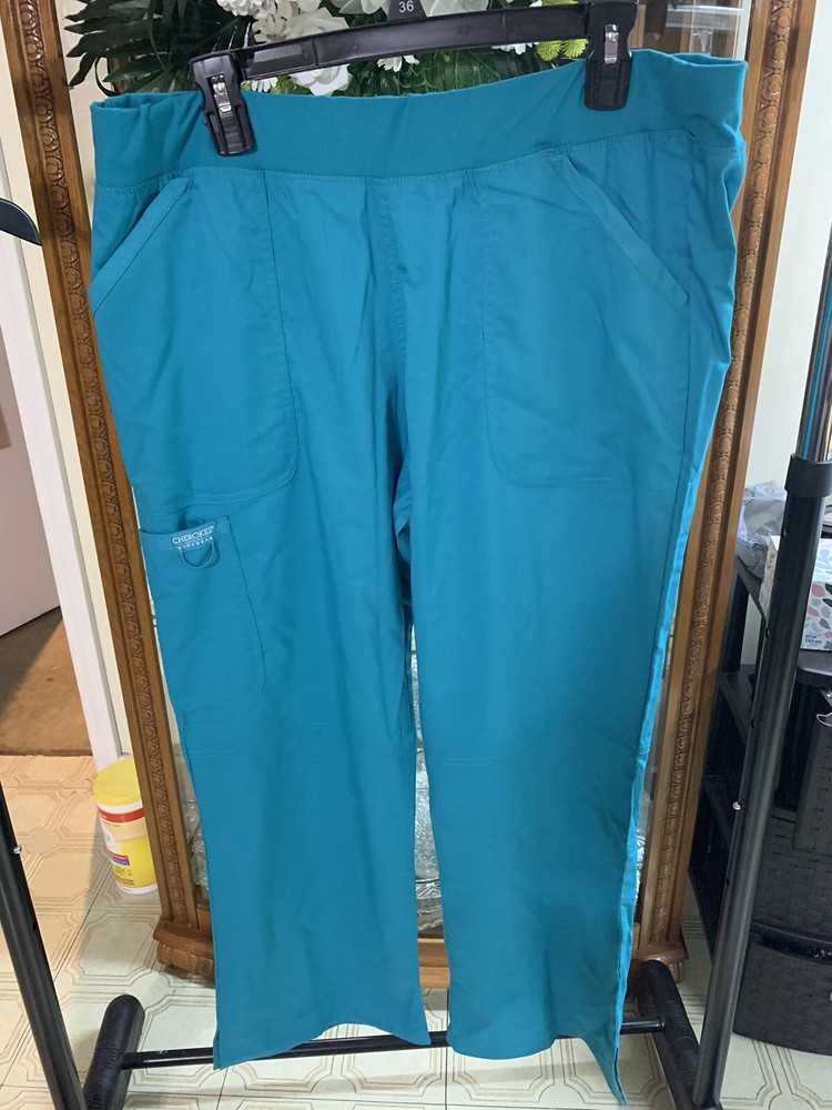 Cherokee Workwear Revolution Women's Mid Rise PETITE Scrub Pants - WW110P, Teal